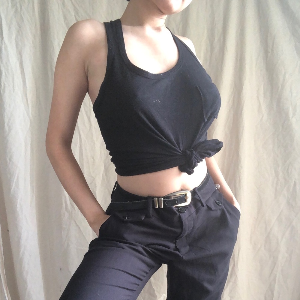 Cute Basic Black tank top Tee with Left Pocket
